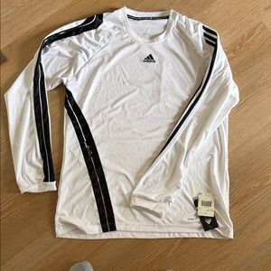 Adidas Men's White Long Sleeve Shirt with Black Stripes